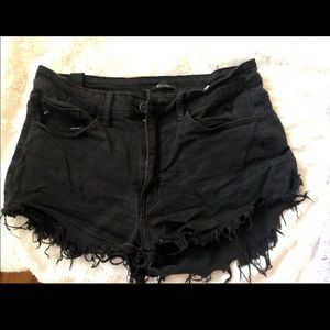 High waisted black denim shorts